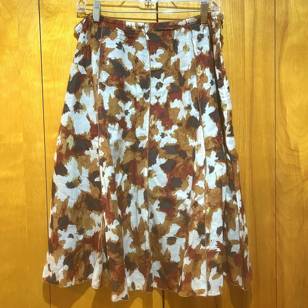 J.Jill Womens Abstract Floral Print Midi‎ Skirt-Cotton Silk-Sz 14P-Lined-Artsy